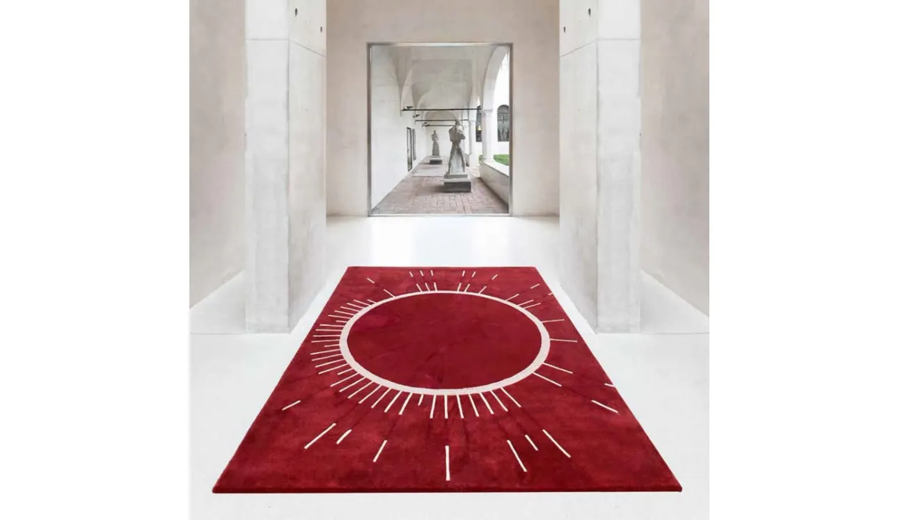 Tappeto rosso con sole astratto Hand Tufted 02 di Cigierre