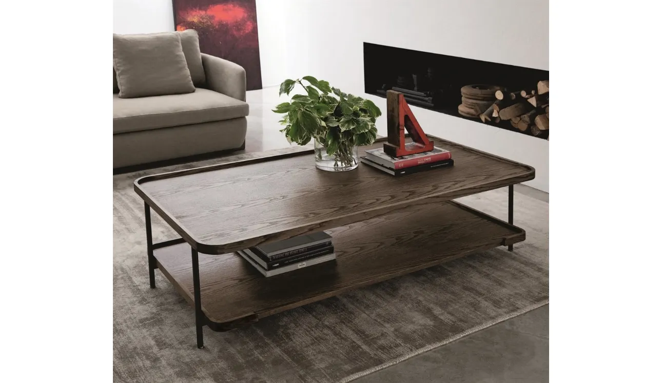 Tavolino rettangolare in legno di frassino e piedini in metallo Koster 150x80 di Porada