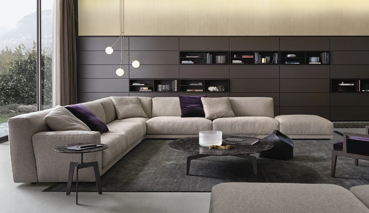 Tavolini rotondi Tribeca in marmo emperador dark lucido e base in brown nickel opaco di Poliform