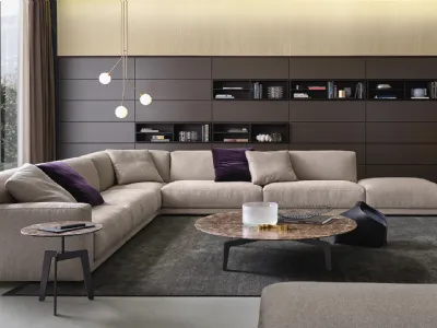 Tavolini rotondi Tribeca in marmo emperador dark lucido e base in brown nickel opaco di Poliform