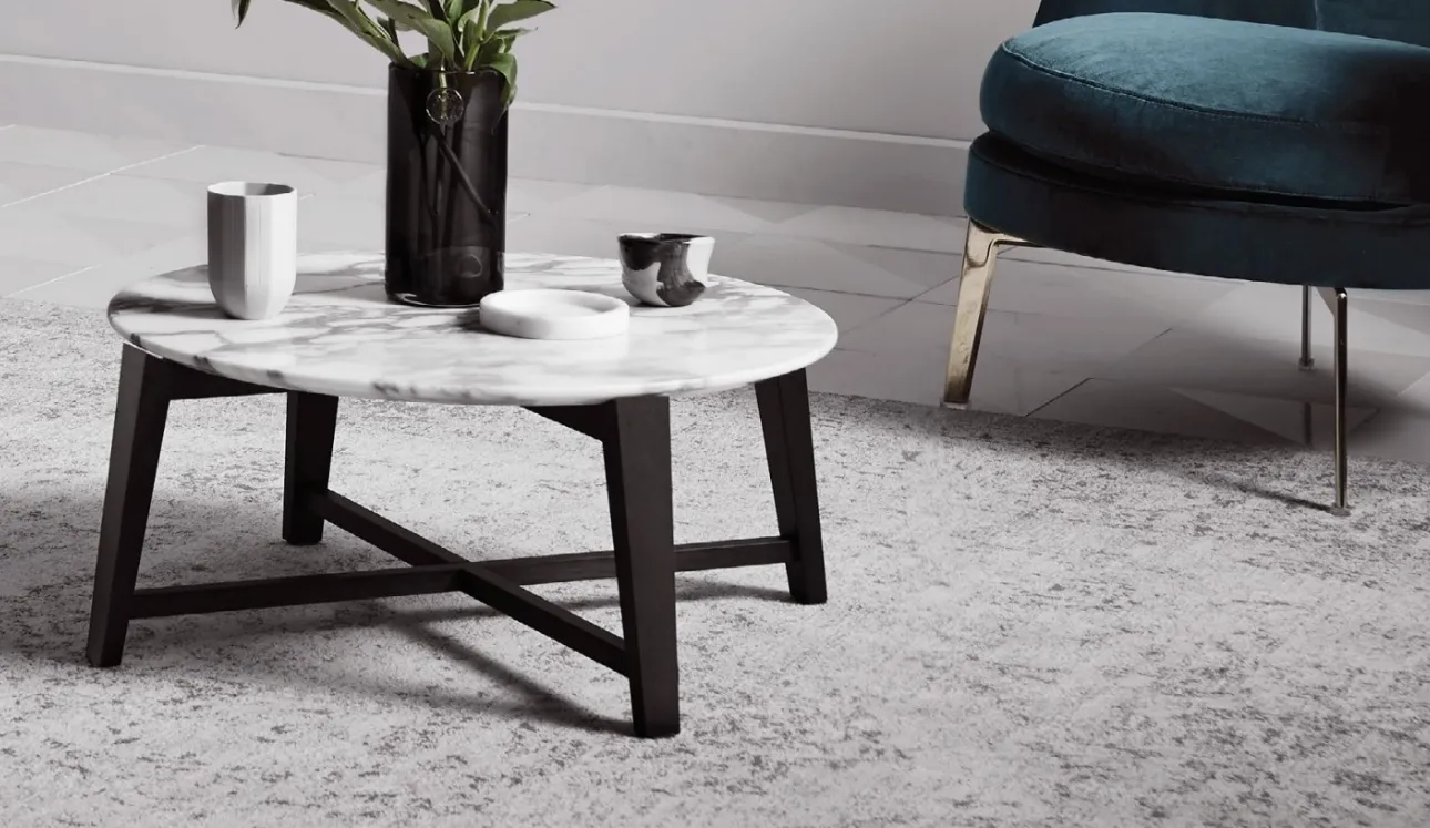 Tavolino rotondo in marmo con base in legno Tris di Flexform