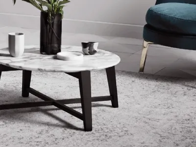 Tavolino rotondo in marmo con base in legno massello Tris di Flexform