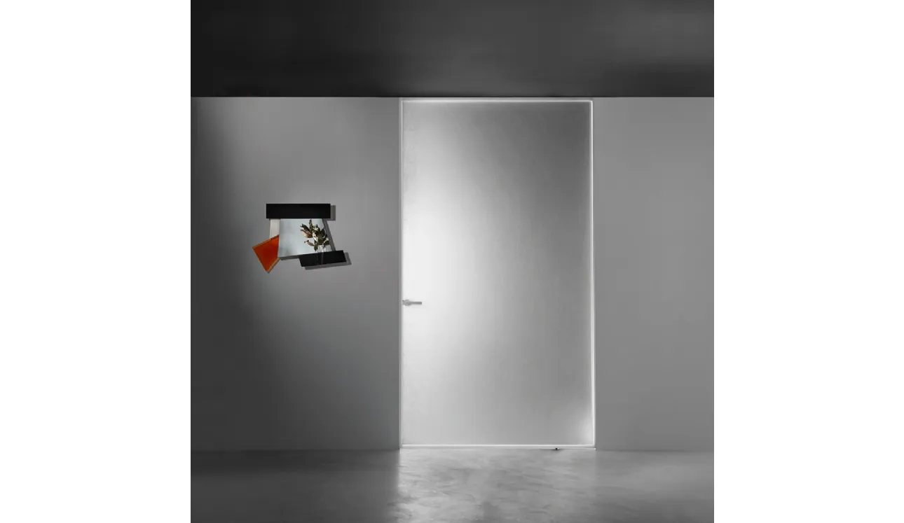 Porta per interni a filo muro Aladin Pivot Plain in vetro con telaio in alluminio di Glas Italia