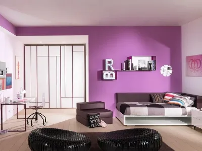 Cameretta di design raffinata e moderna Kubika Violet&White di Sangiorgio