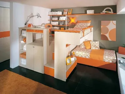 Cameretta in melaminico e laccato arancione Soppalchi 01 di Sangiorgio