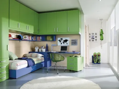 Cameretta Young Verde Cedro e Blu di Ime Arredamenti