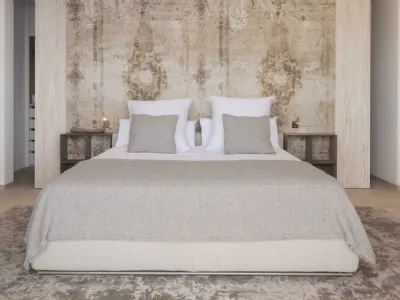 Letto matrimoniale in tessuto imbottito con box contenitore Groundpiece Slim di Flexform