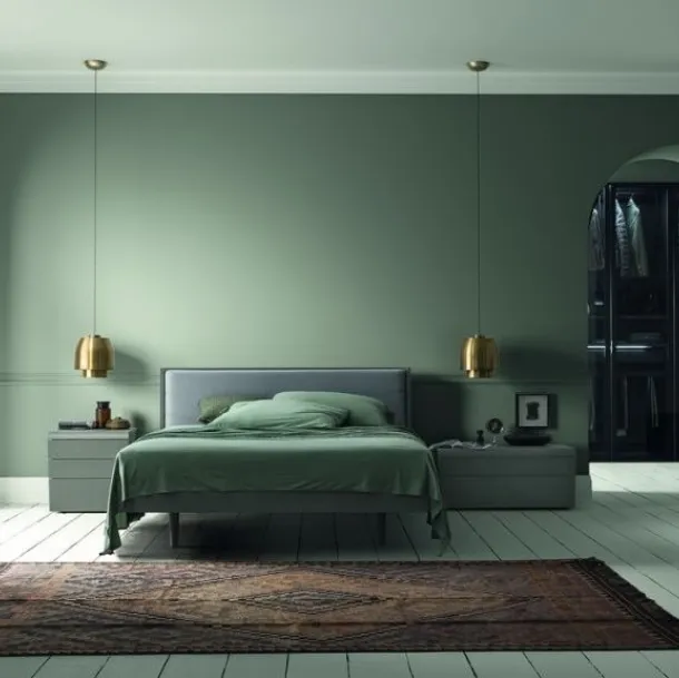 Letto in legno di rovere con testiera in tessuto imbottito Jolye di Morassutti