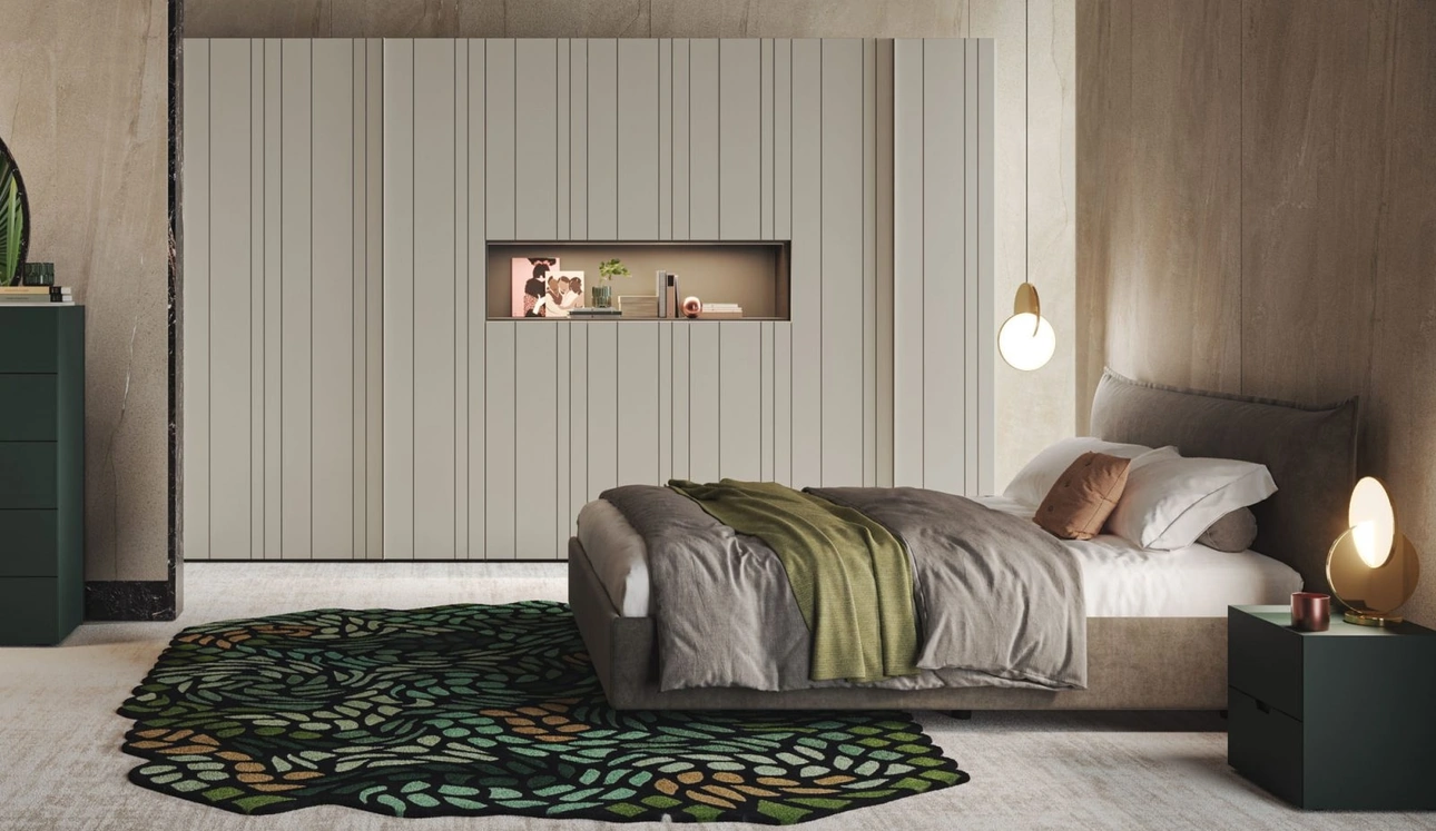 Letto in tessuto con testiera Piuma di Morassutti