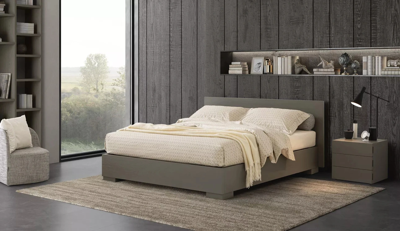 Letto in legno con testiera e base contenitore Valdo di Oggioni