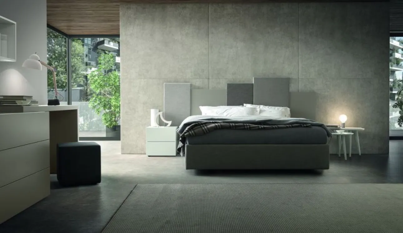 Letto matrimoniale in legno Sommier con Boiserie imbottita di Morassutti