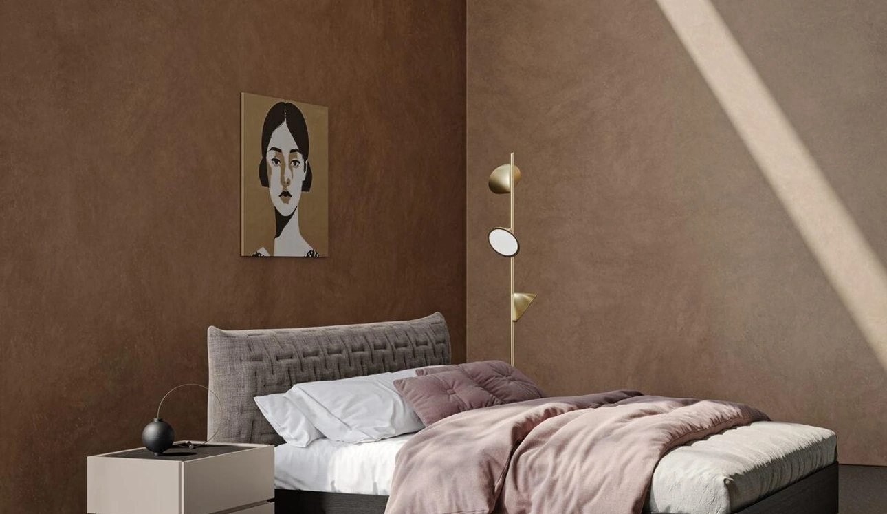 Letto in Rovere con testiera in tessuto imbottito e trapuntato Tender di Morassutti