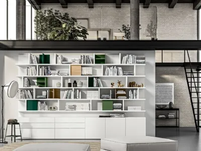 Libreria Live 14 PLAY in laccato bianco opaco di Morassutti