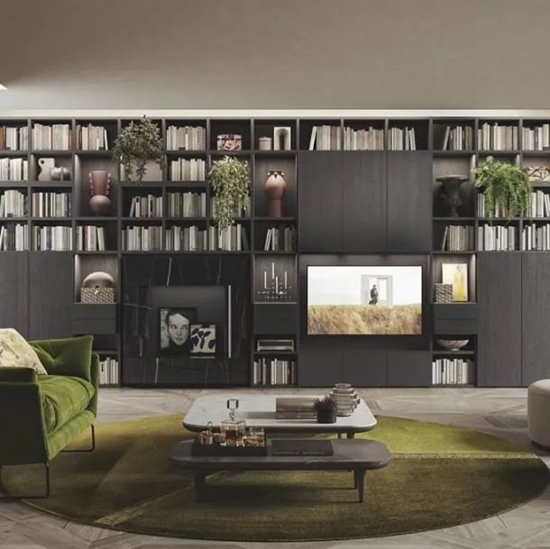 Libreria Live & Logic Systems 05 in rovere carbone e laccato ardesia opaco di Morassutti
