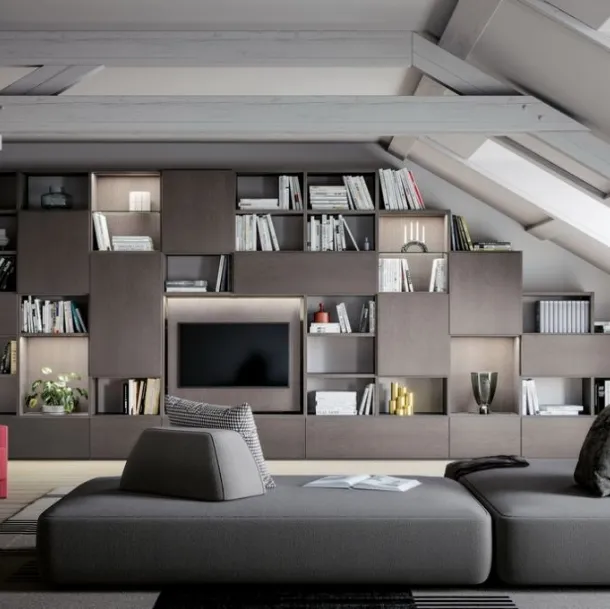 Libreria su misura Logic Collection 06 in rovere fumo di Morassutti