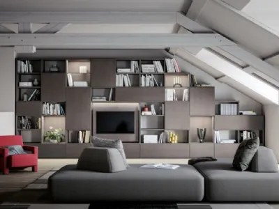 Libreria su misura Logic Collection 06 in rovere fumo di Morassutti