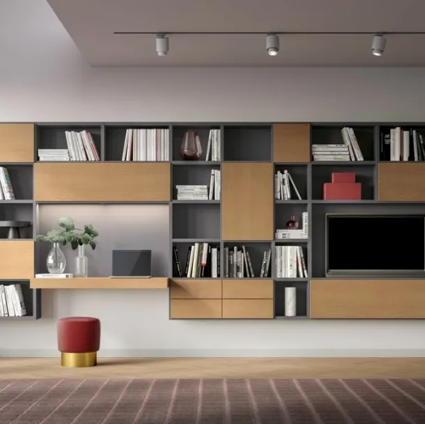 Libreria sospesa Logic Collection 12 in rovere avana elaccato opaco ardesia di Morassutti