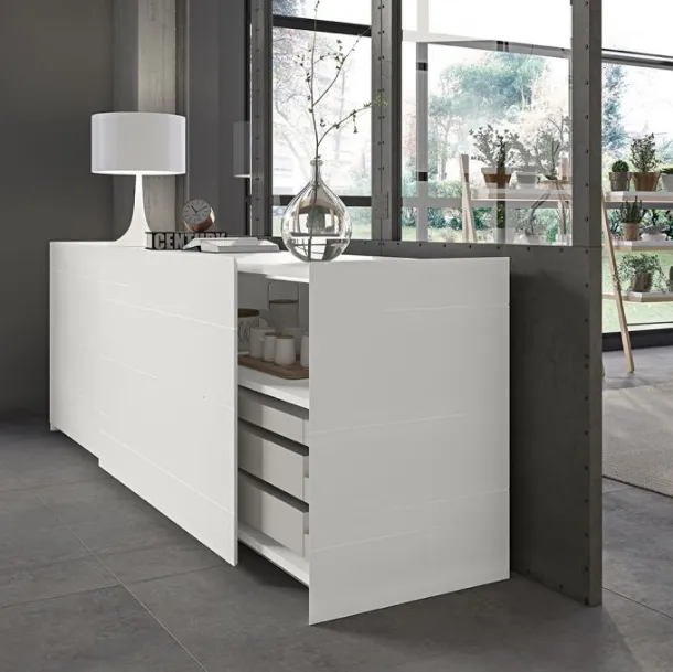 Madia con ante scorrevoli Madia Live 04 SIMPLY BEAUTY in laccato bianco gesso opaco di Morassutti