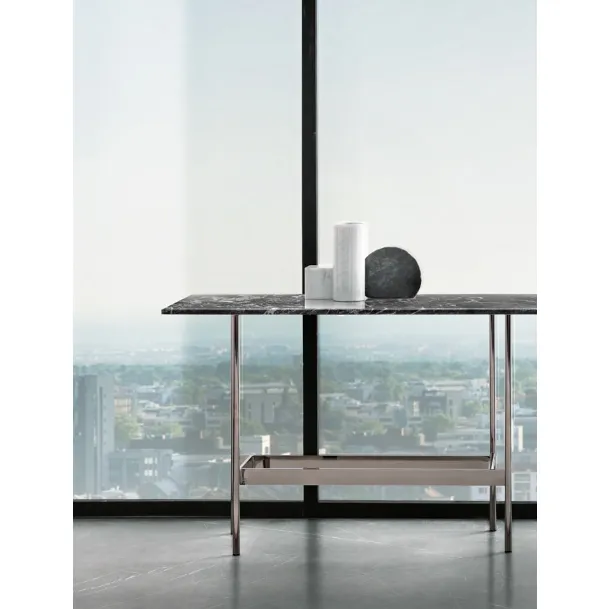 Mobile ingresso Waves con top in marmo Grigio carnico e base in metallo di Fiam