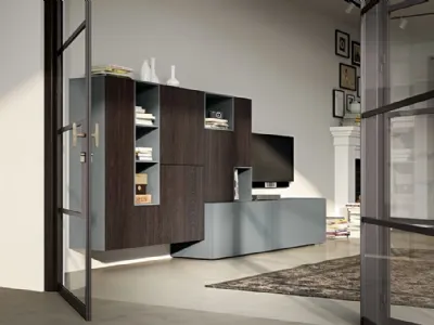 Parete Attrezzata Live 22 BE COLOUR in rovere affumicato e laccato grigio opaco di Morassutti