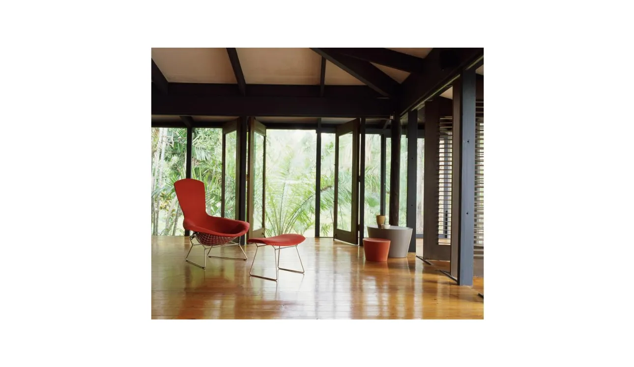 Poltrona in tessuto Rosso e metallo Bertoia High Back Chair and Ottoman di Knoll