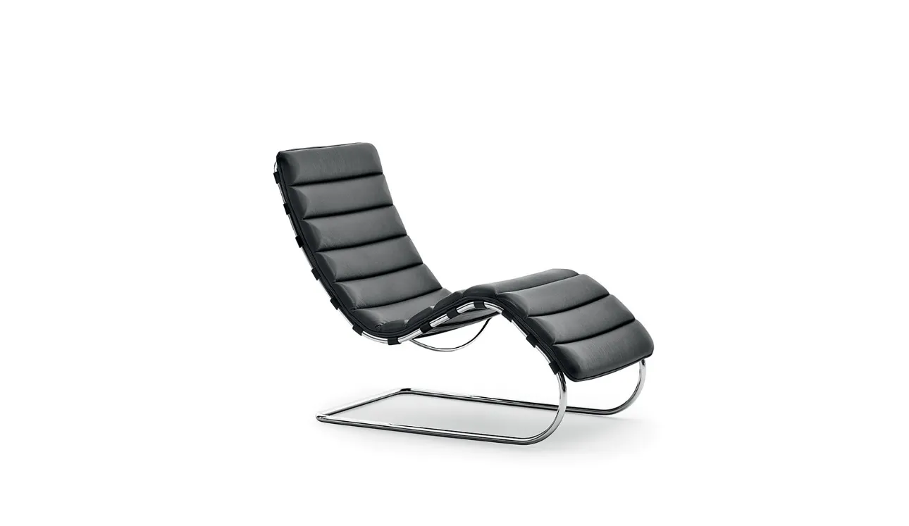 Poltroncina Chaise Longue in pelle e metallo MR Bauhaus 100th Anniversary Edition di Knoll