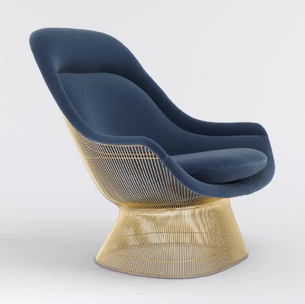 Poltrona in tessuto e metallo Platner Easy Chair and Ottoman Gold di Knoll