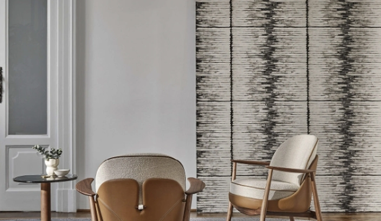 Poltroncina Ginkgo in tessuto e cuoio di Porada