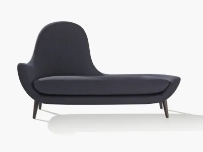 Poltrona Mad Chaise Longue in tessuto e pelle sul retro con gambe in olmo nero di Poliform