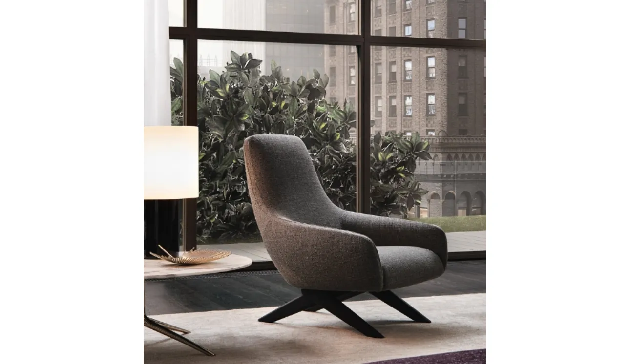 Poltrona Marlon Lounge in tessuto con gambe in olmo nero di Poliform
