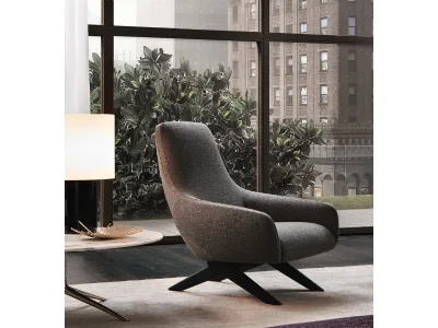 Poltrona Marlon Lounge in tessuto con gambe in olmo nero di Poliform