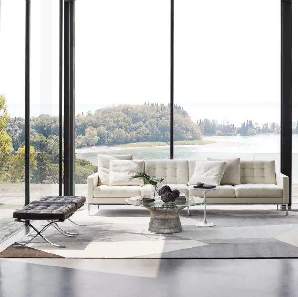 Divano lineare in tessuto Bianco Florence Knoll Collection di Knoll