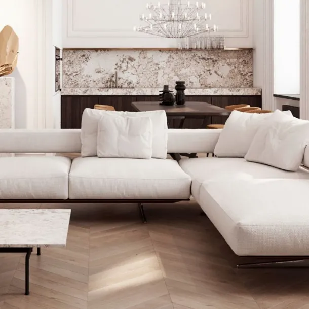 Divano ad angolo in tessuto imbottito Wing di Flexform
