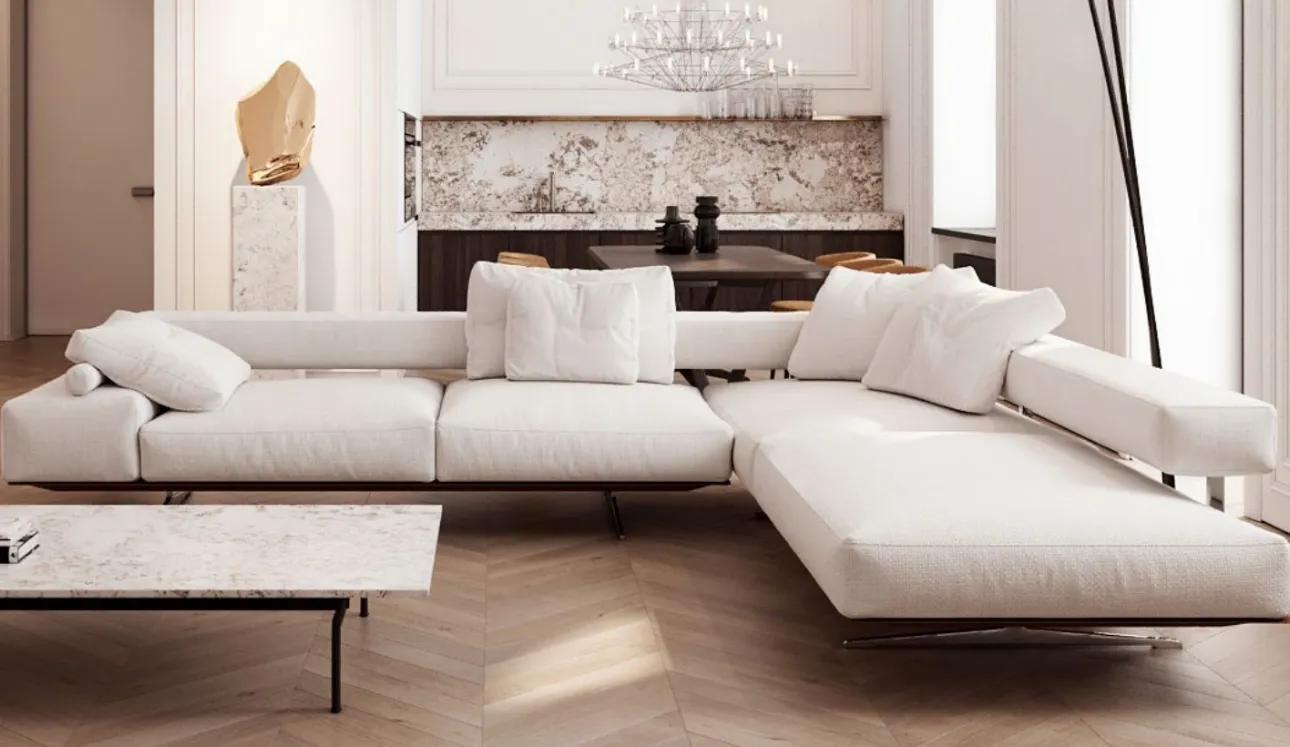 Divano ad angolo in tessuto imbottito Wing di Flexform
