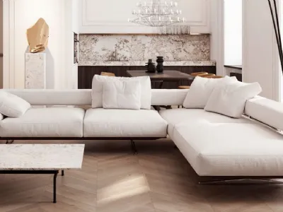 Divano ad angolo in tessuto imbottito Wing di Flexform