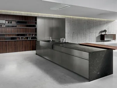 Cucina Design lineare in laccato ossidato acciaio con top in gres Ak 05 TailorMade 01 di Arrital