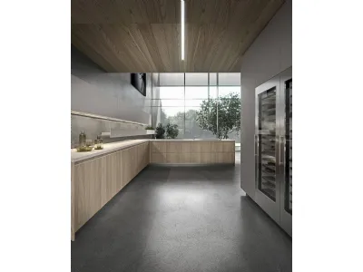 Cucina Design angolare in impiallacciato olmo con top in gres diamond cream Ak 05 TailorMade 03 di Arrital