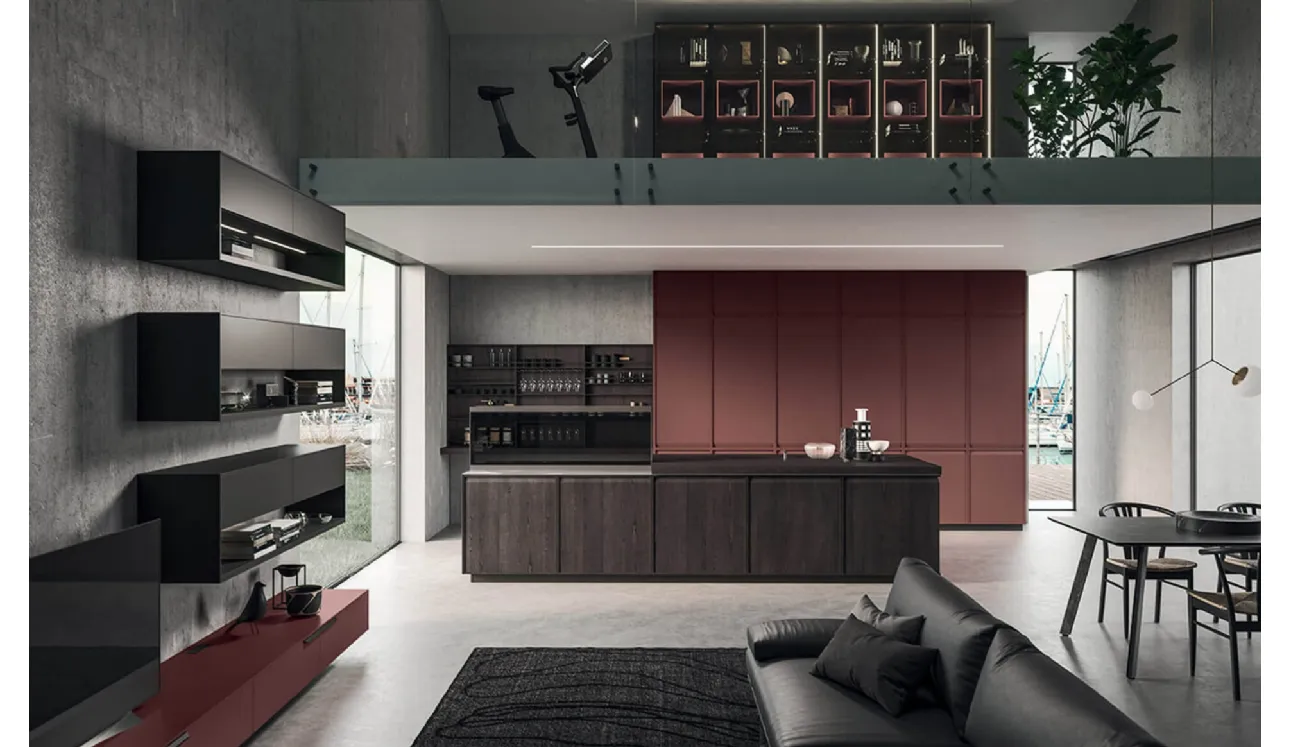 Cucina Design lineare in castagno spazzolato con top in acciaio inox satinato Ak 07 02 di Arrital