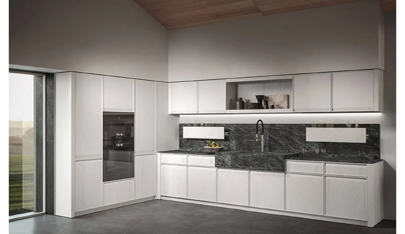 Cucina Design angolare in castagno spazzolato con top in marmo grigio Ak 07 04 di Arrital