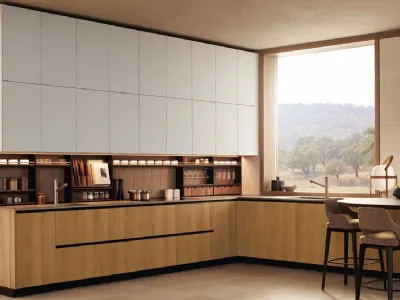 Cucina Design ad angolo Alea Pro 03 in rovere gold con top in laminato di Poliform