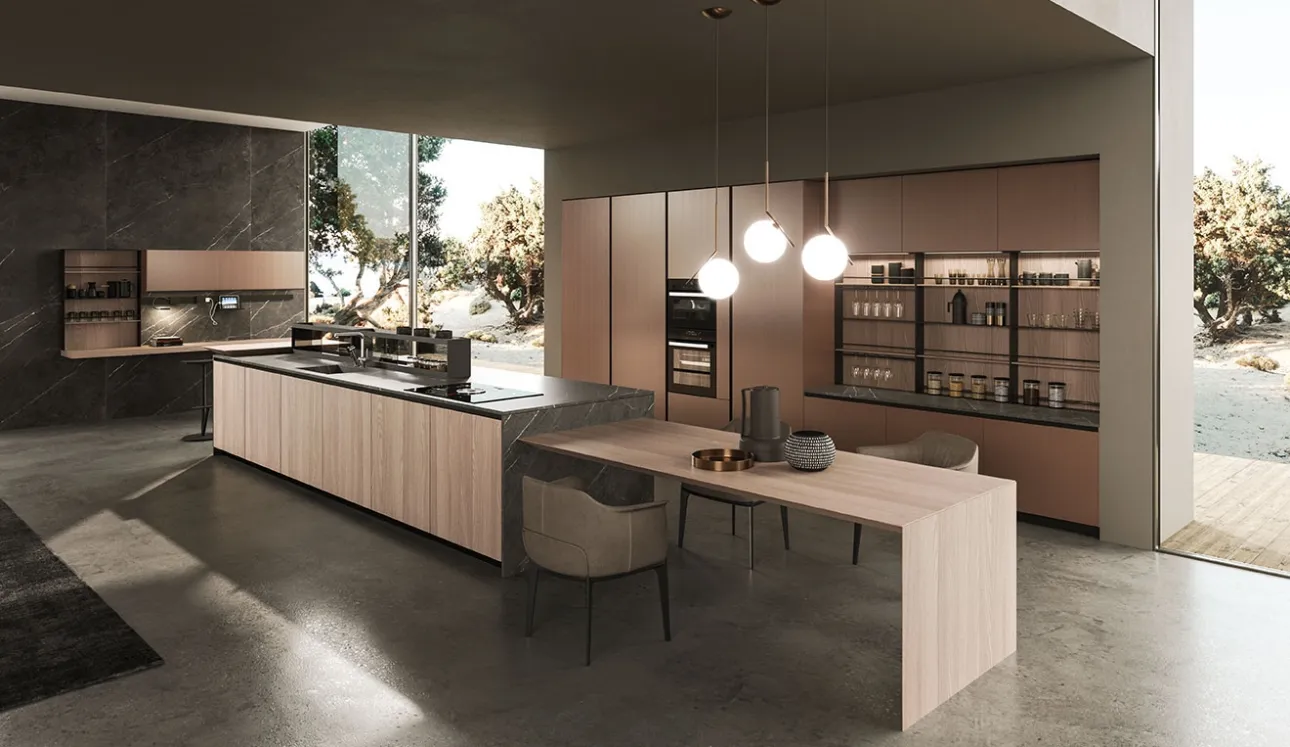 Cucina Design con isola Ak 04 04 in Olmo naturale di Arrital