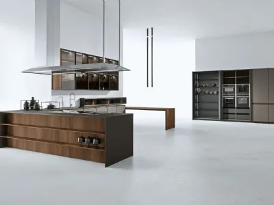 Cucina Design con penisola AkB 08 04 in Fenix Bronzo e Noce Canaletto di Arrital