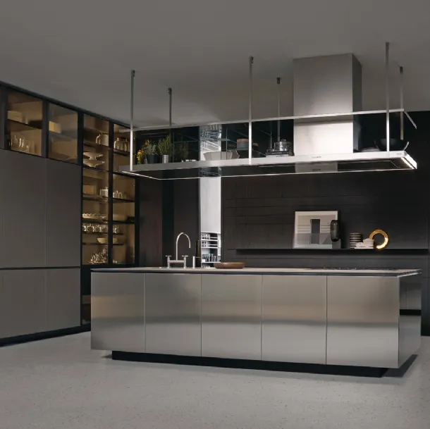 Cucina Design lineare Artex 02 in acciaio con top in pietra di Poliform