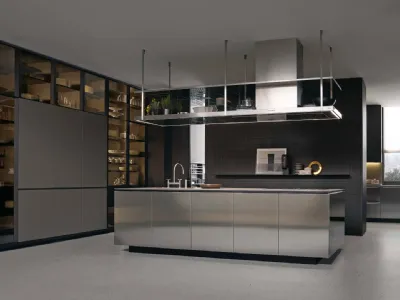 Cucina Design lineare Artex 02 in acciaio con top in pietra di Poliform