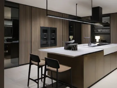Cucina Design con isola Artex Pro in Olmo Fossile e laccato metallizzato di Poliform