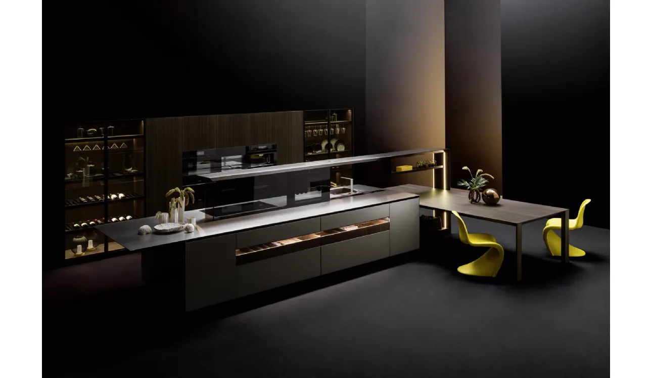 Cucina Design lineare Nautila 02 in laccato iron quartz e top in acciaio inox satinato di Arrital