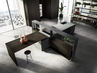 Cucina Design lineare Nautilia 05 in Fenix NTM grigio bromo e Rovere fumè di Arrital