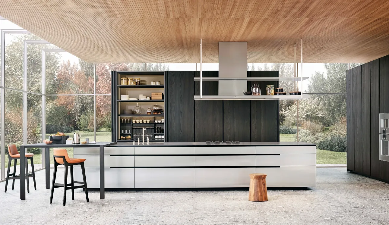 Cucina Design con isola in acciaio Phoenix 02 di Poliform