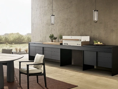 Cucina Design Land Kitchen in alluminio laccato Nero e acciaio di Poliform